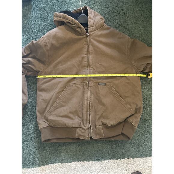 Wolverine Jacket Mens Large Brown Hooded Full Zip Quilted Lined Work Canvas - Picture 7 of 10